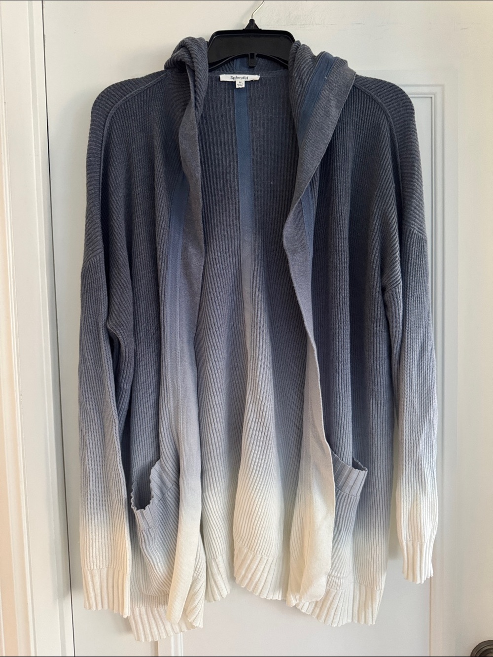 Splendid Hooded Ribbed Cardigan - blue to Cream Ombre